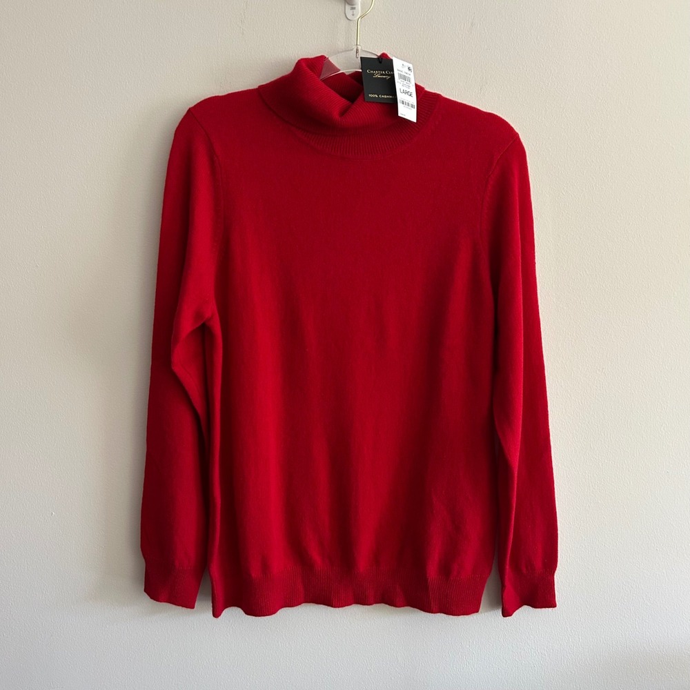 Charter Club Turtleneck Sweater Red Large 100% Cashmere Luxury Basic